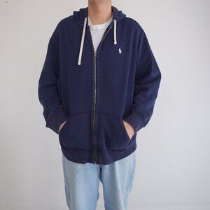 Polo Ralph Lauren Navy 100% Cotton Zip Up Hoodie Sweater 2XL